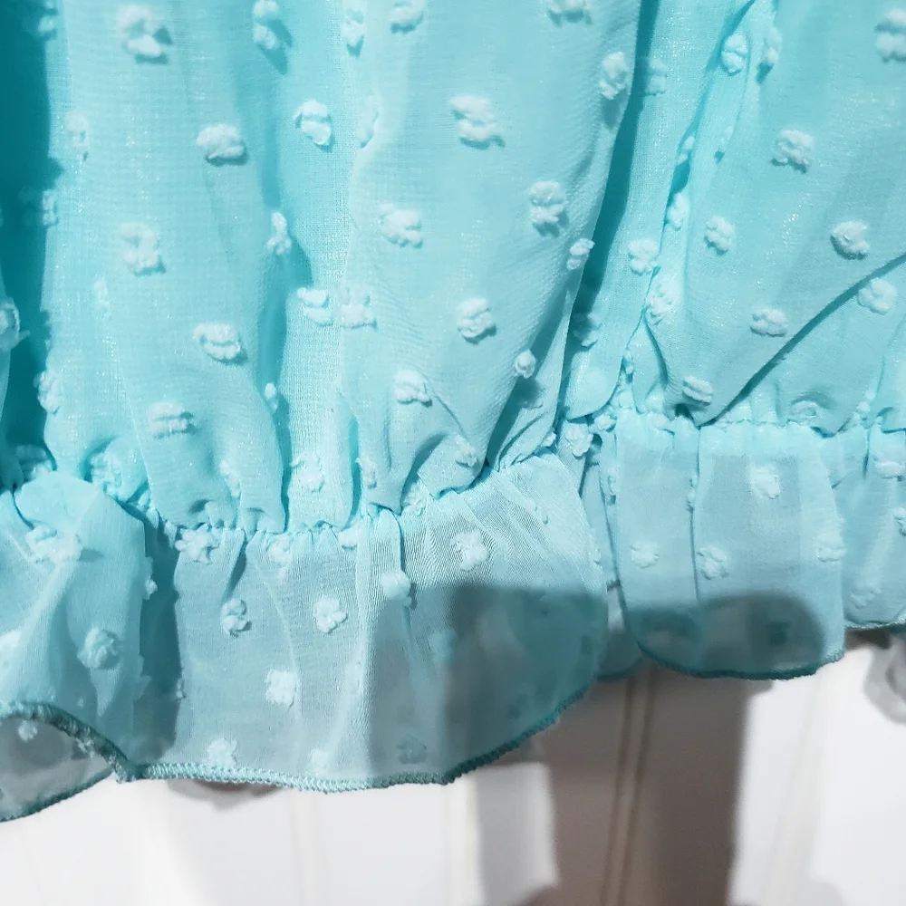 ● S O L D ● Turqouise Blue Ruffled Off Shoulder Peasant Top - Picture 6 of 8